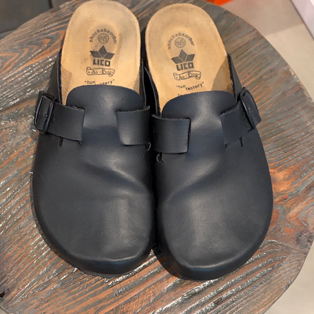 Black Leather Mules for Women